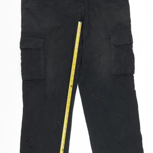 Easy Essential Men's Black Cargo Trousers Size L 38x32 Cotton