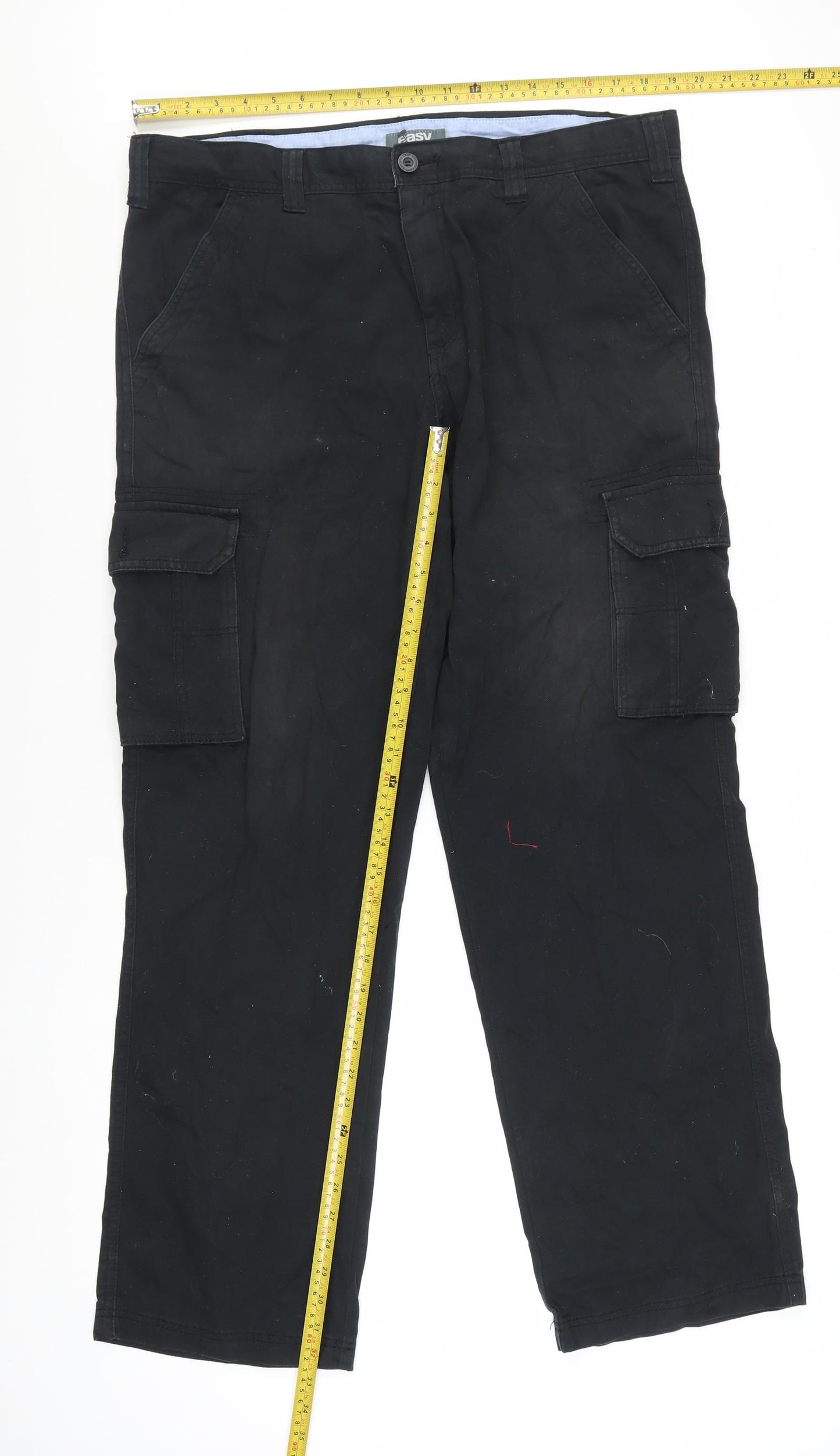 Easy Essential Men's Black Cargo Trousers Size L 38x32 Cotton
