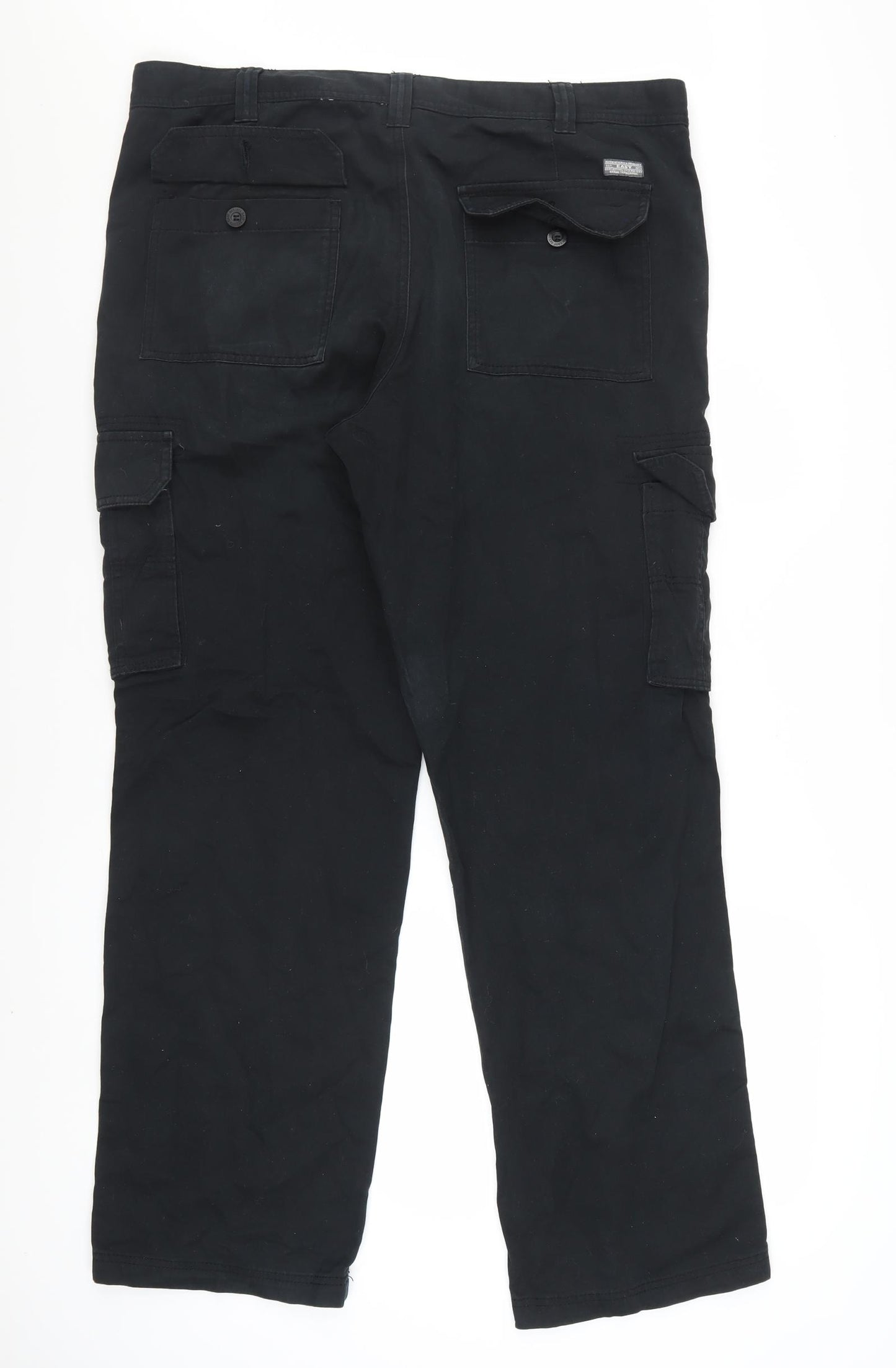 Easy Essential Men's Black Cargo Trousers Size L 38x32 Cotton