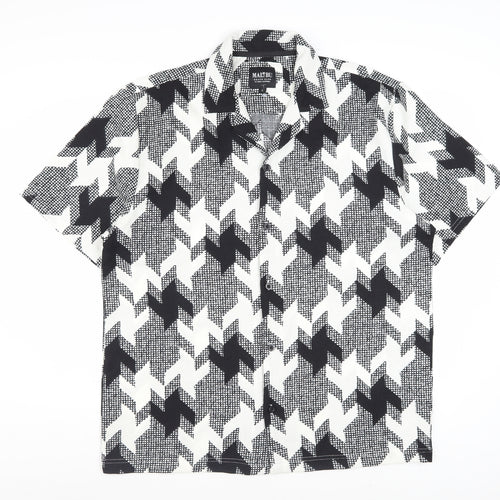 Malibu Beach Club Men's Black Geometric Short Sleeve Button-Up Shirt L