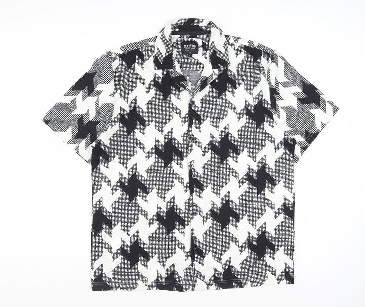 Malibu Beach Club Men's Black Geometric Short Sleeve Button-Up Shirt L