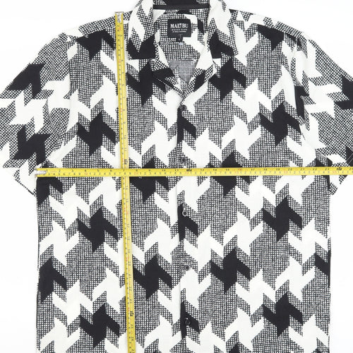 Malibu Beach Club Men's Black Geometric Short Sleeve Button-Up Shirt L