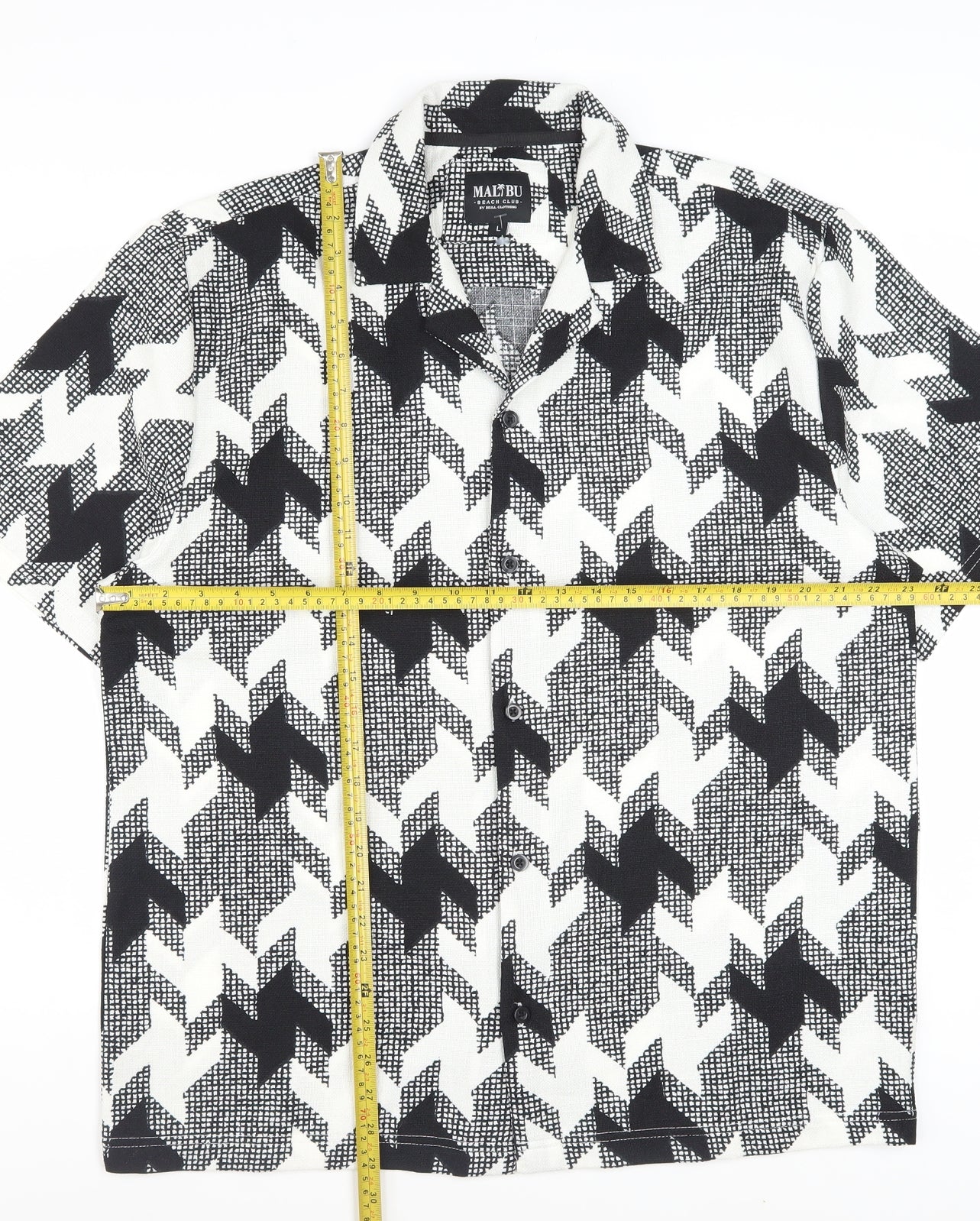 Malibu Beach Club Men's Black Geometric Short Sleeve Button-Up Shirt L