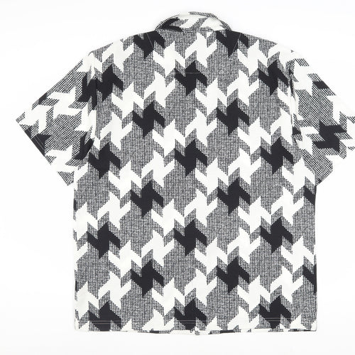 Malibu Beach Club Men's Black Geometric Short Sleeve Button-Up Shirt L