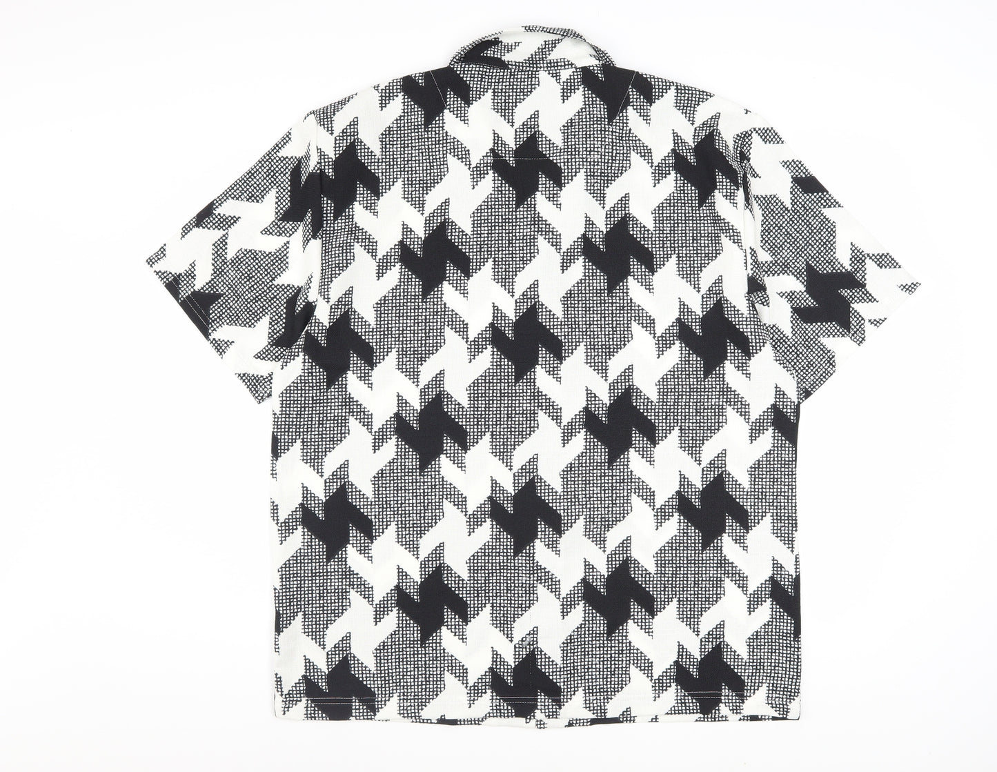 Malibu Beach Club Men's Black Geometric Short Sleeve Button-Up Shirt L