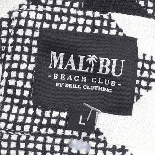 Malibu Beach Club Men's Black Geometric Short Sleeve Button-Up Shirt L
