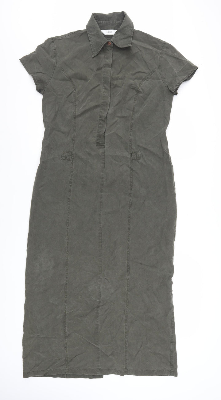 Next Women’s Green Shirt Dress Size 12 Short Sleeve Midi Work Casual