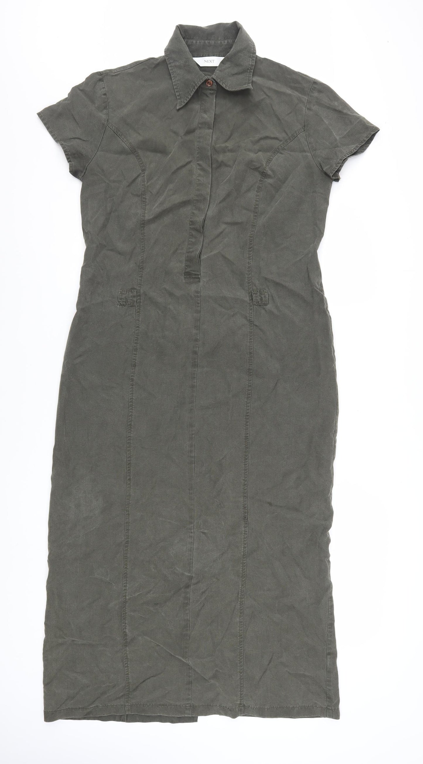 Next Women’s Green Shirt Dress Size 12 Short Sleeve Midi Work Casual