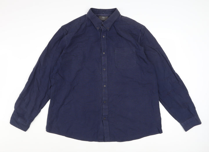 Marks and Spencer Men’s Blue 2XL Button-Down Cotton Casual Shirt