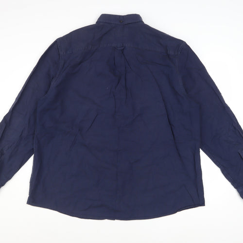 Marks and Spencer Men’s Blue 2XL Button-Down Cotton Casual Shirt