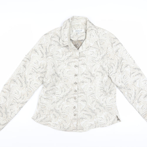 Coldwater Creek Womens Beige Petite S Jacquard Button Blouse