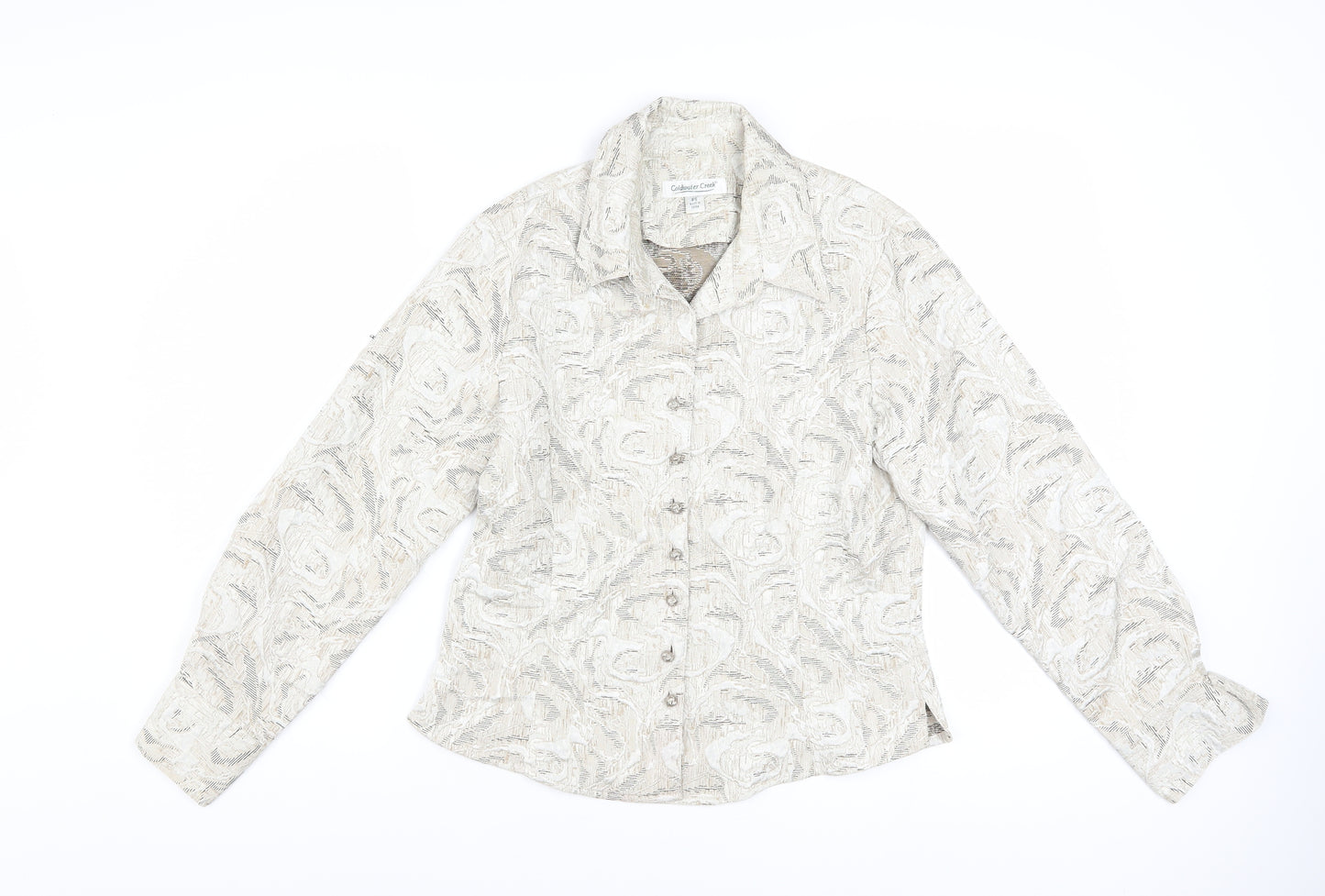 Coldwater Creek Womens Beige Petite S Jacquard Button Blouse