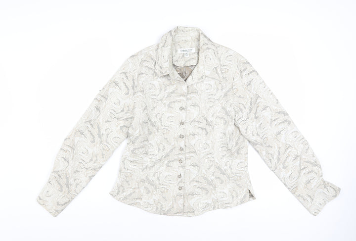 Coldwater Creek Womens Beige Petite S Jacquard Button Blouse