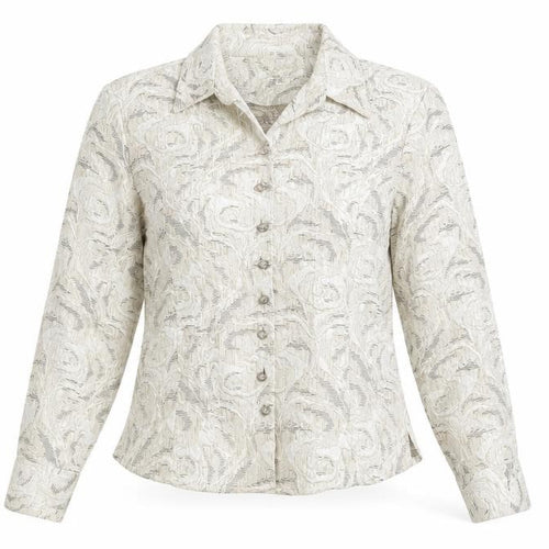 Coldwater Creek Womens Beige Petite S Jacquard Button Blouse