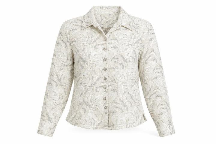 Coldwater Creek Womens Beige Petite S Jacquard Button Blouse
