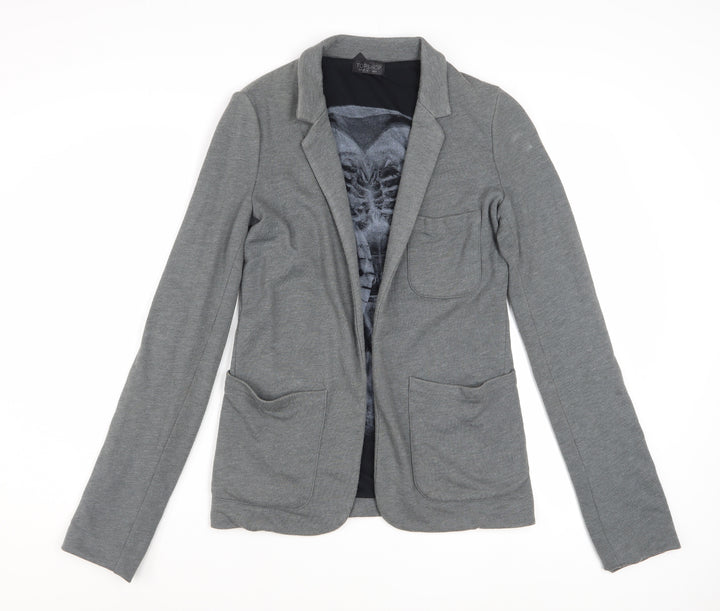 Topshop Womens Grey UK 8 Classic Blazer Jacket Casual Cotton Blend