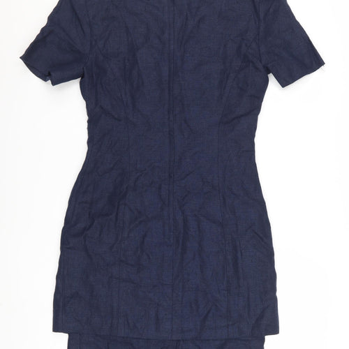 Santa Fe Women Blue Linen Shift Dress Short Sleeve Size 8