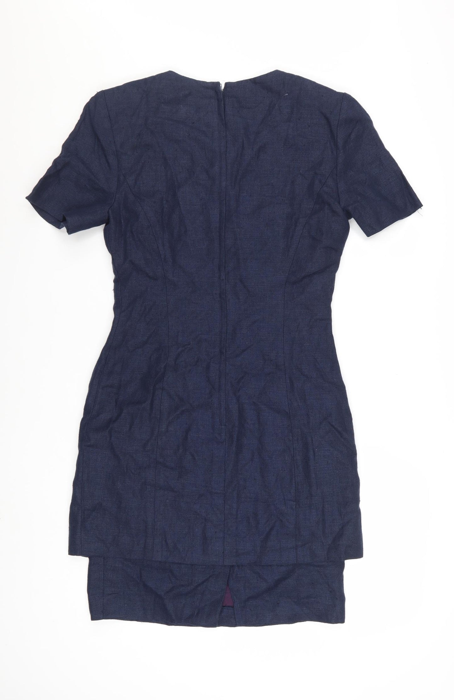 Santa Fe Women Blue Linen Shift Dress Short Sleeve Size 8
