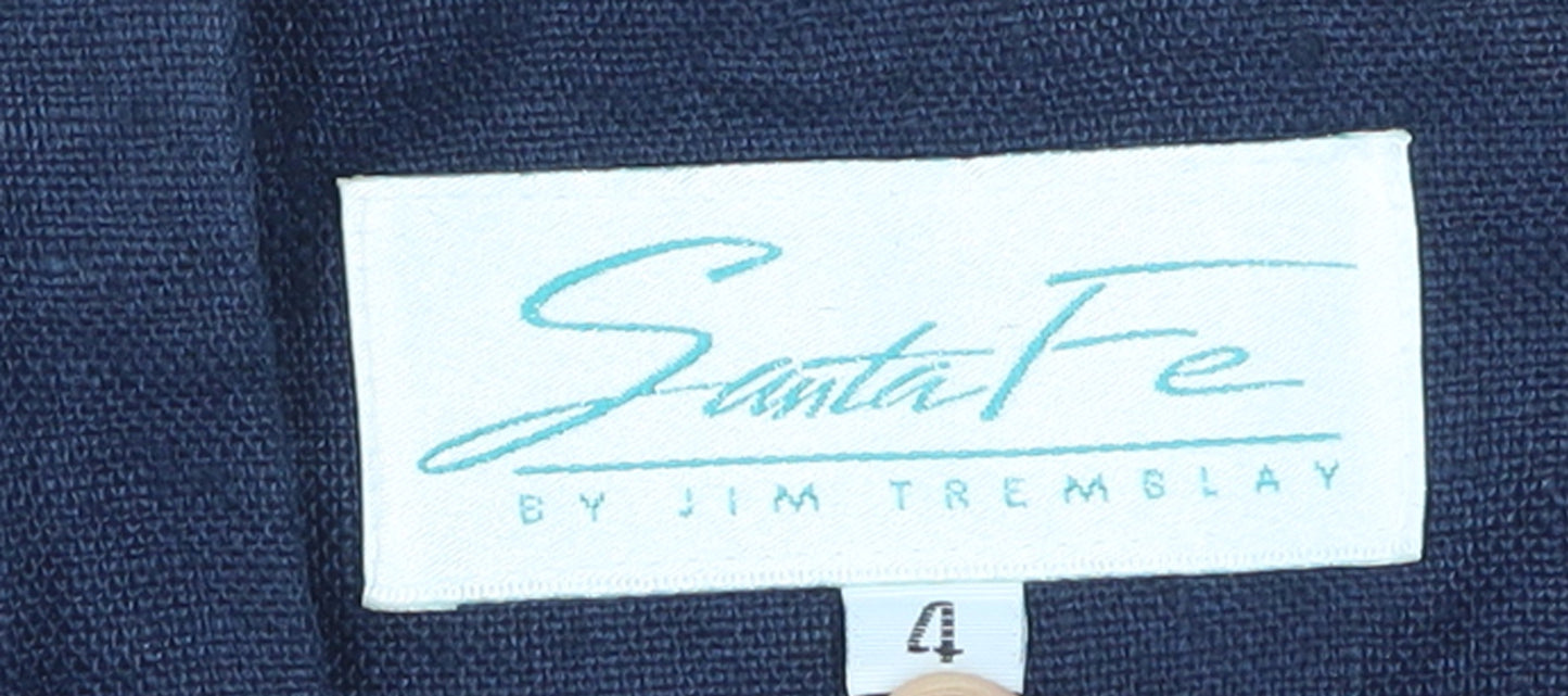 Santa Fe Women Blue Linen Shift Dress Short Sleeve Size 8