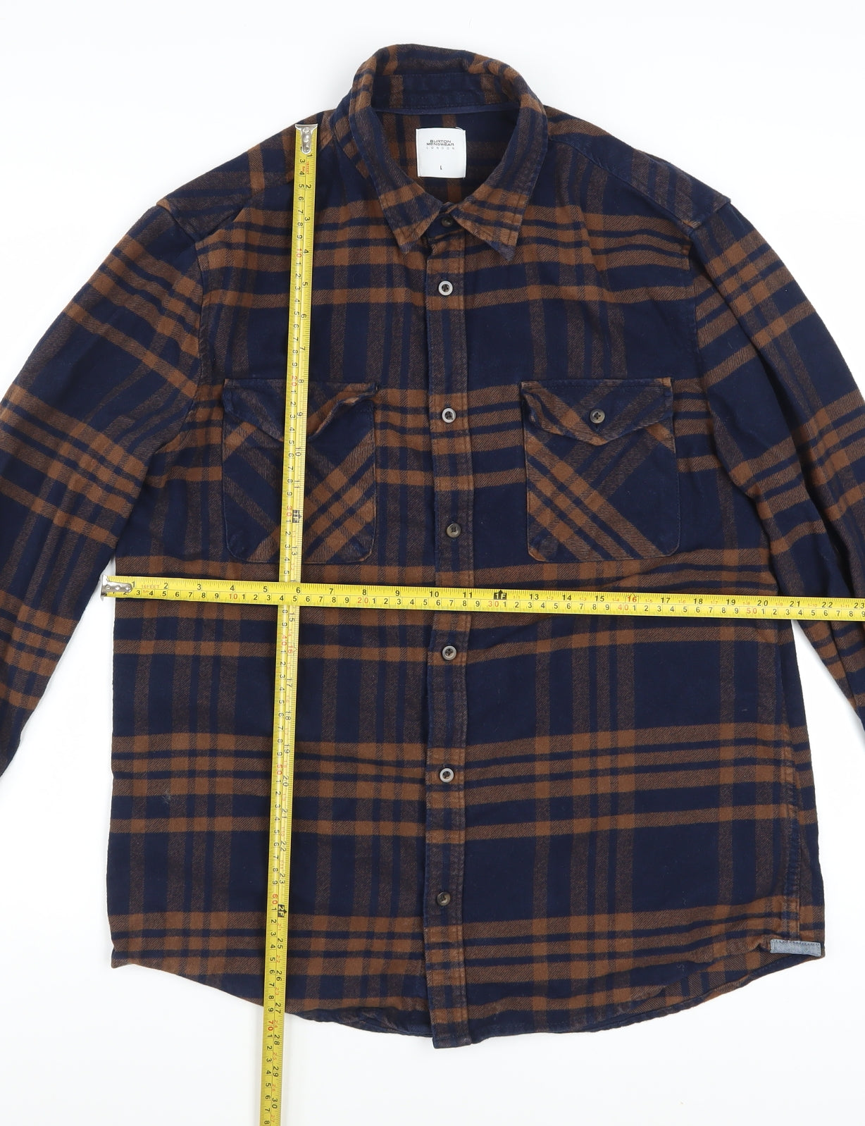 Burton Menswear London Men's Blue Brown Checked Flannel Shirt L
