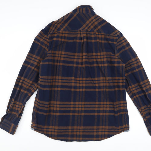 Burton Menswear London Men's Blue Brown Checked Flannel Shirt L