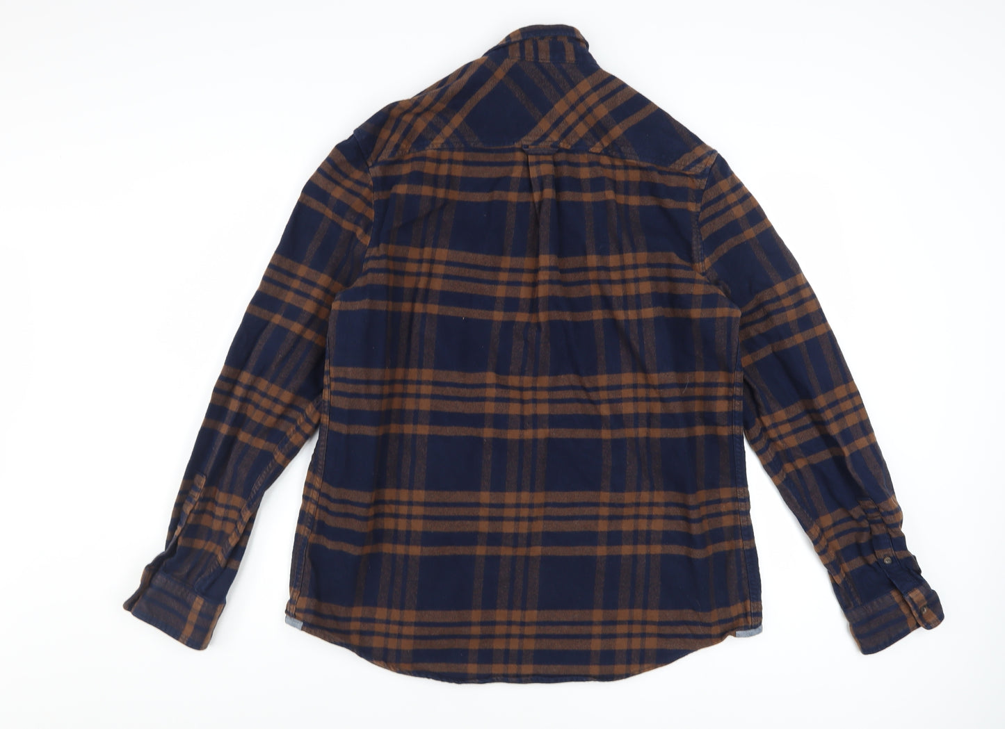 Burton Menswear London Men's Blue Brown Checked Flannel Shirt L