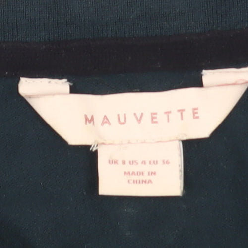 Mauvette Women Black V-Neck Long Sleeve Ruffle Knit Jumper Size 8