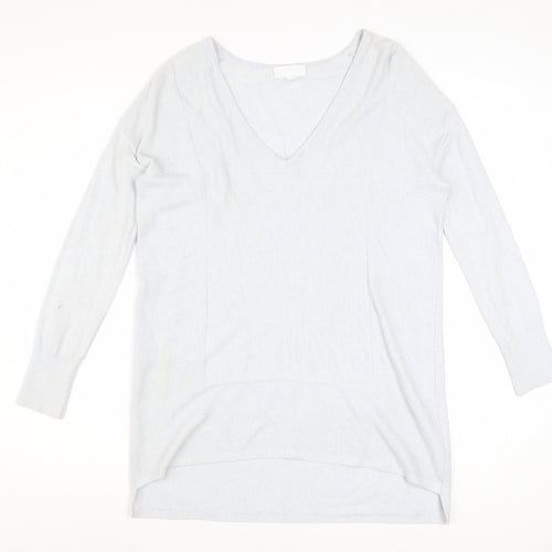 The White Company Women’s Grey V-Neck Long Sleeve Tunic Jumper Size 12