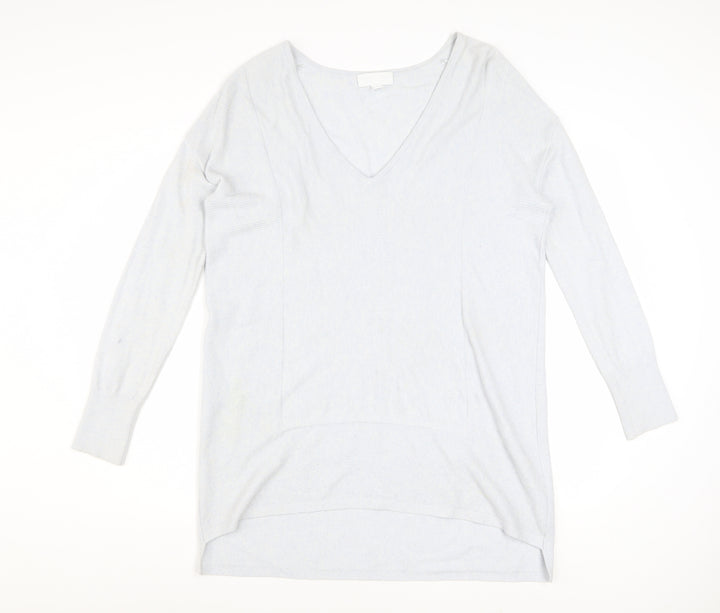 The White Company Women’s Grey V-Neck Long Sleeve Tunic Jumper Size 12