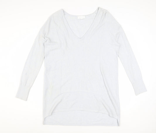 The White Company Women’s Grey V-Neck Long Sleeve Tunic Jumper Size 12