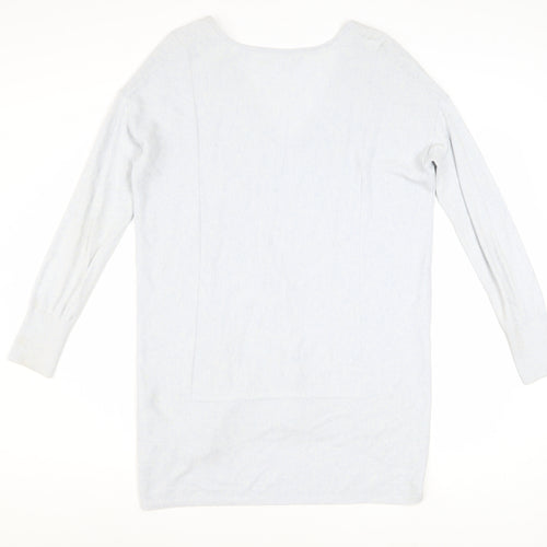 The White Company Women’s Grey V-Neck Long Sleeve Tunic Jumper Size 12