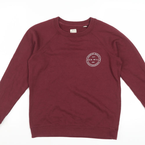 Jack Wills Womens Burgundy Crew Neck Sweatshirt Size UK 8 Cotton Blend