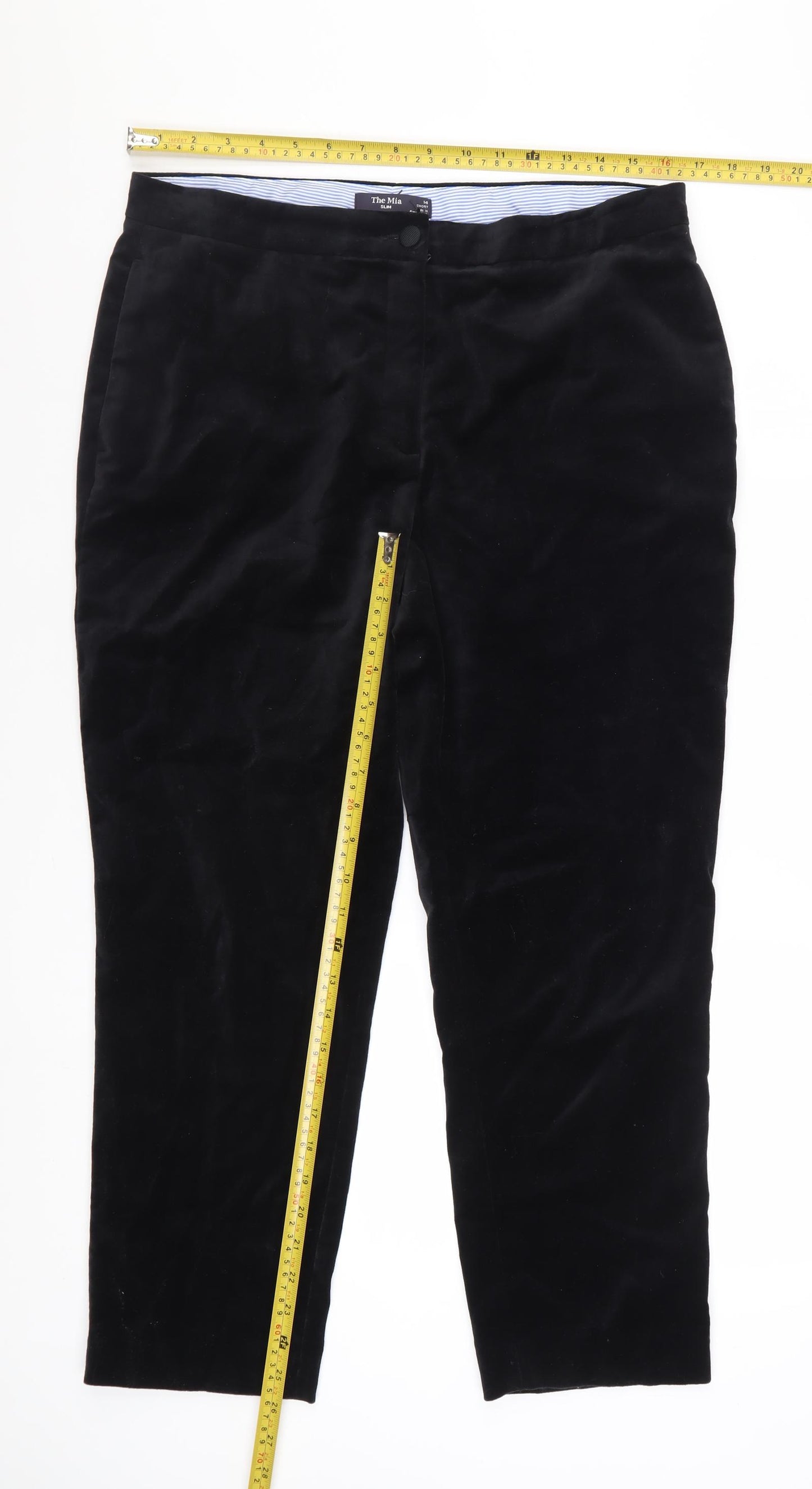 Marks and Spencer Women’s Black Cotton Velvet Stretch Trousers Size 14 Short