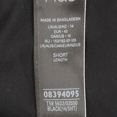 Marks and Spencer Women’s Black Cotton Velvet Stretch Trousers Size 14 Short