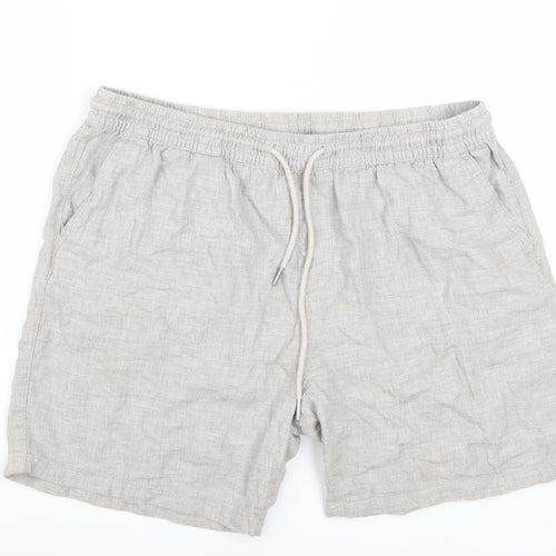 Next Men's Beige Linen Cotton Chino Shorts L Casual Drawstring