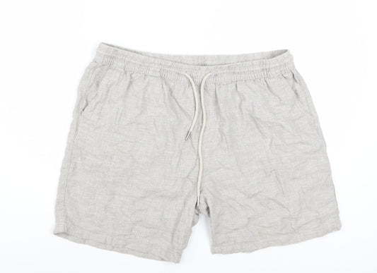 Next Men's Beige Linen Cotton Chino Shorts L Casual Drawstring