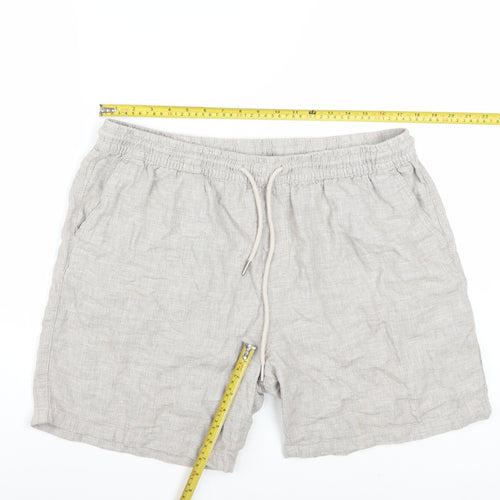 Next Men's Beige Linen Cotton Chino Shorts L Casual Drawstring