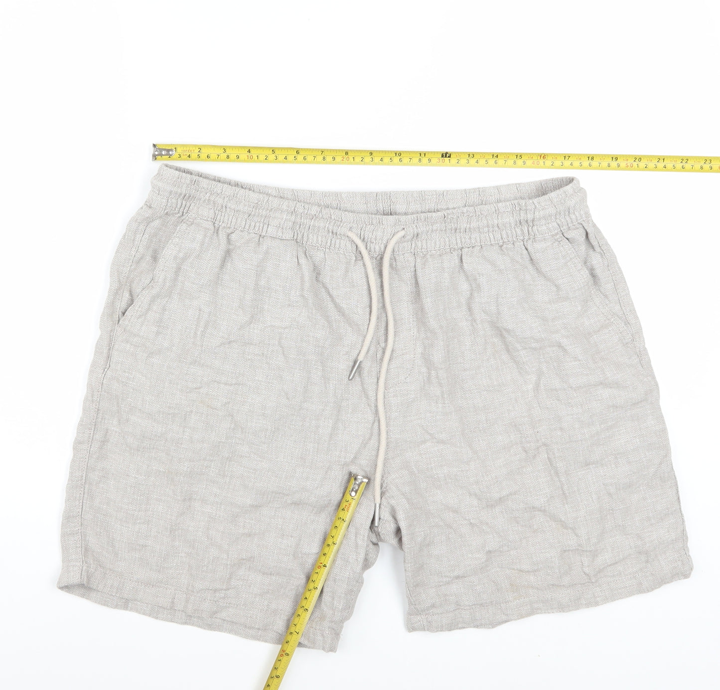 Next Men's Beige Linen Cotton Chino Shorts L Casual Drawstring