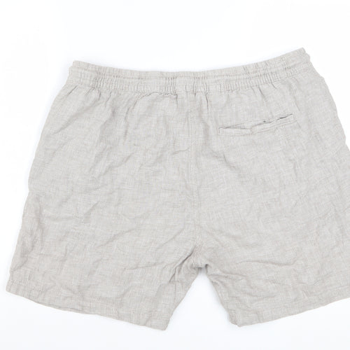 Next Men's Beige Linen Cotton Chino Shorts L Casual Drawstring