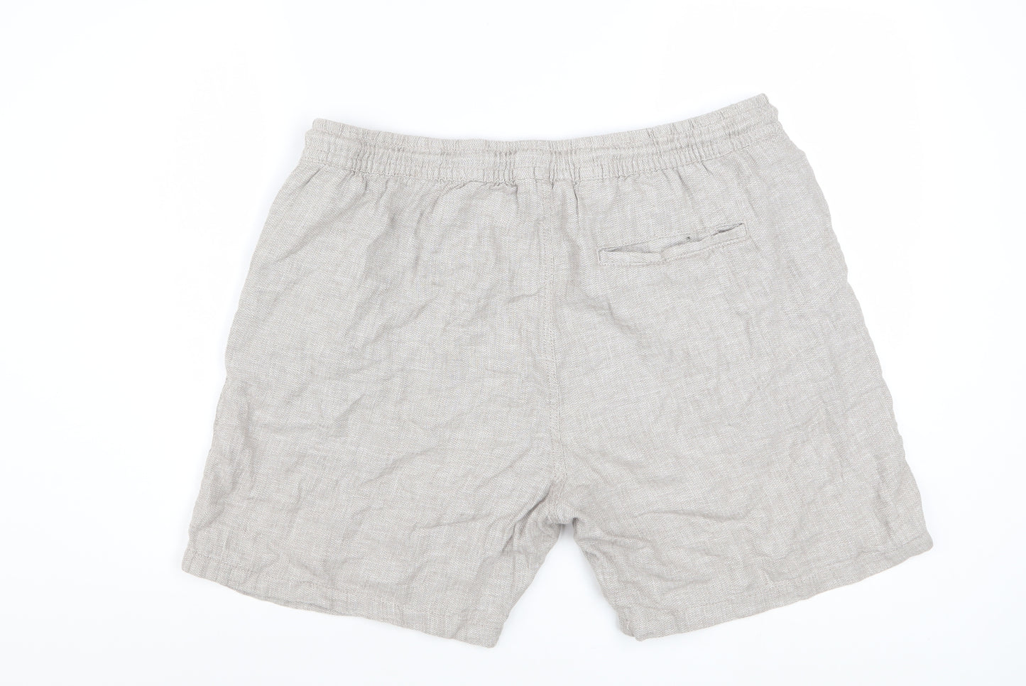 Next Men's Beige Linen Cotton Chino Shorts L Casual Drawstring