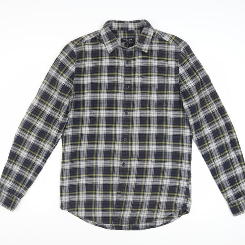 New Look Men Blue Plaid Flannel Long Sleeve Button-Up Shirt S