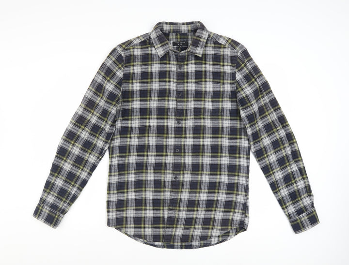New Look Men Blue Plaid Flannel Long Sleeve Button-Up Shirt S