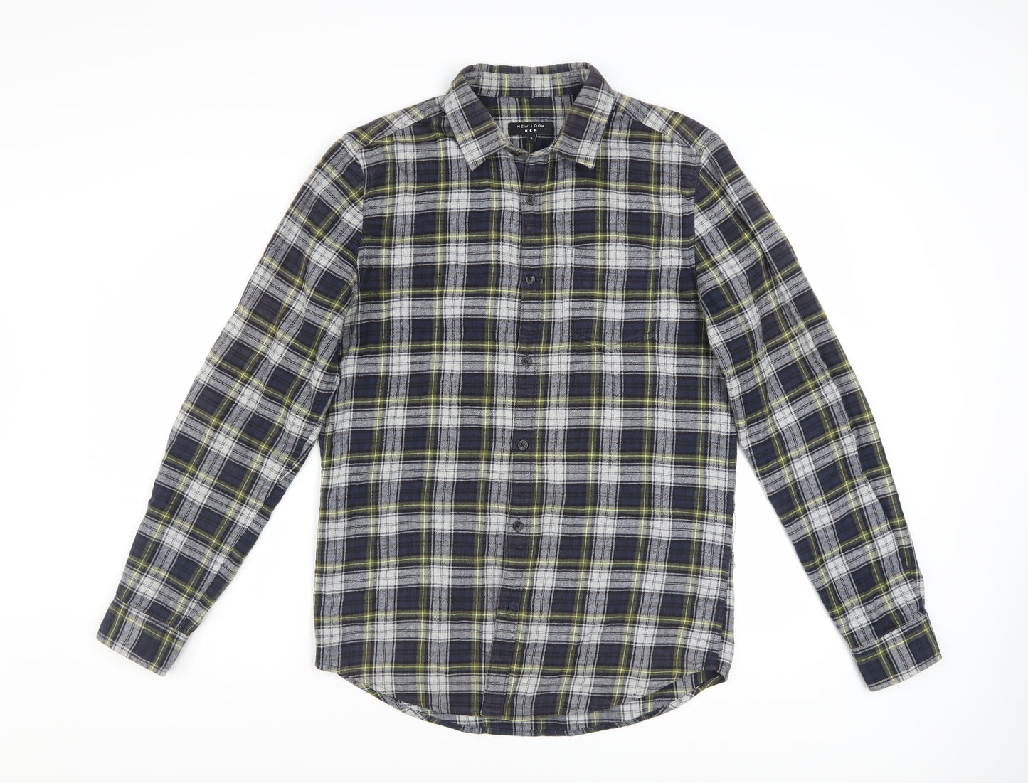 New Look Men Blue Plaid Flannel Long Sleeve Button-Up Shirt S