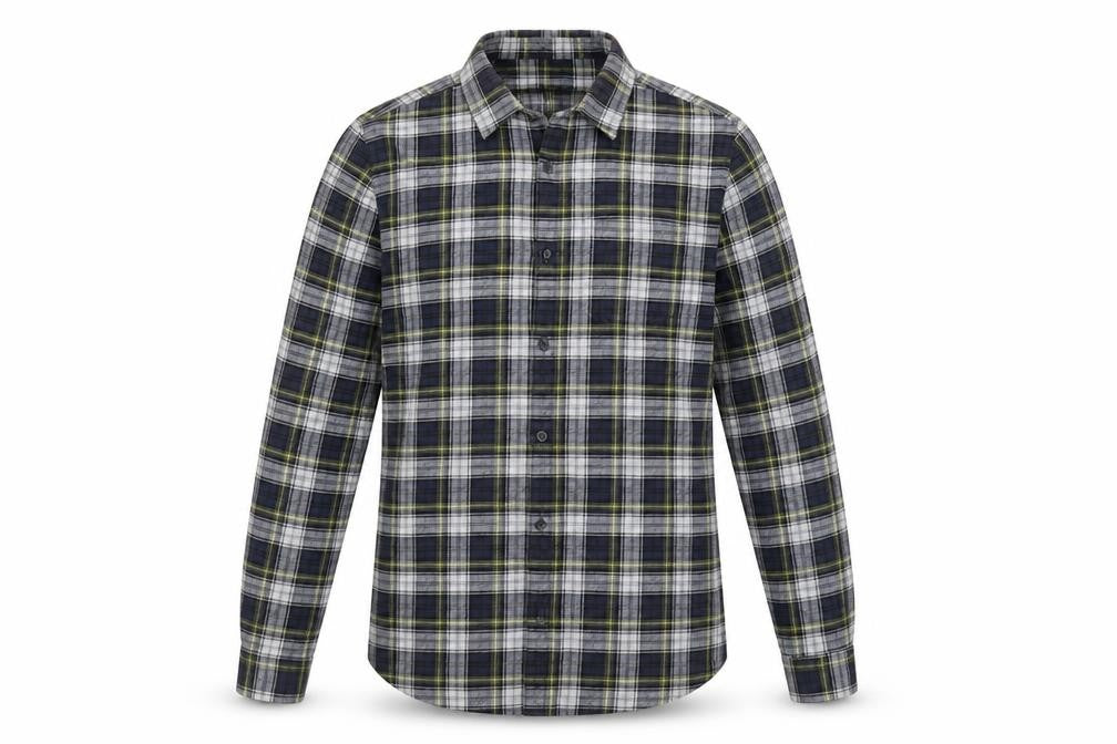 Front view of New Look Men Blue Plaid Flannel Long Sleeve Button-Up Shirt S