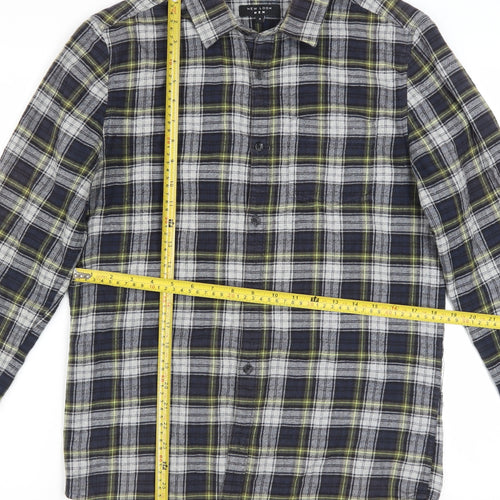 New Look Men Blue Plaid Flannel Long Sleeve Button-Up Shirt S