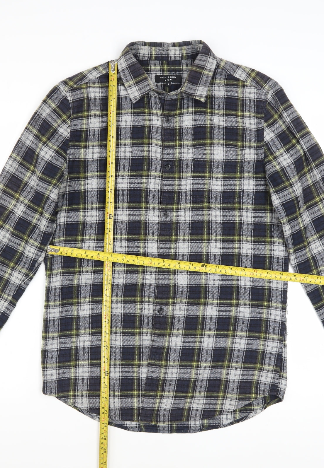 New Look Men Blue Plaid Flannel Long Sleeve Button-Up Shirt S
