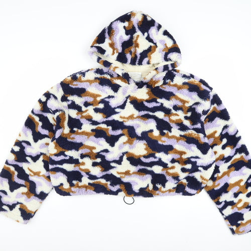 Monki Womens Multicoloured Camouflage Fleece Pullover Hoodie L