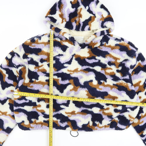 Monki Womens Multicoloured Camouflage Fleece Pullover Hoodie L