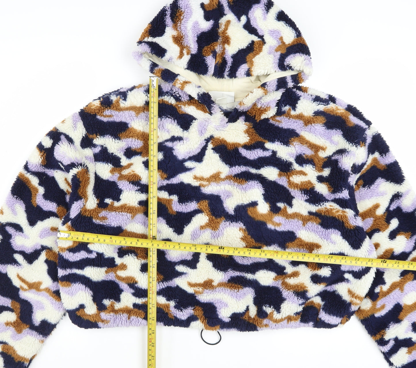 Monki Womens Multicoloured Camouflage Fleece Pullover Hoodie L