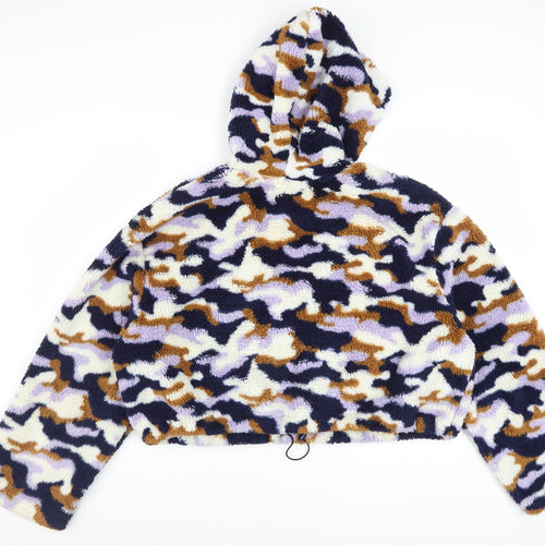 Monki Womens Multicoloured Camouflage Fleece Pullover Hoodie L
